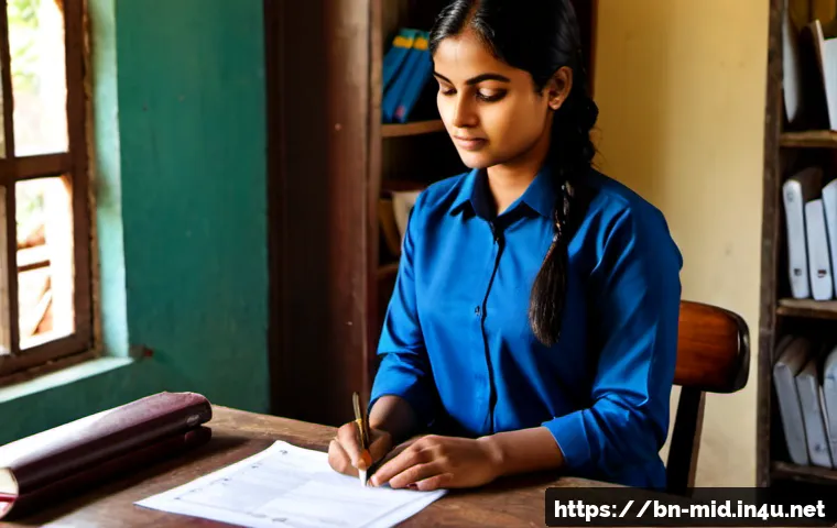 중학교 교사 자격증 취득 - Photorealistic Bengali female aspiring middle school teacher in modest professional attire, seated a...